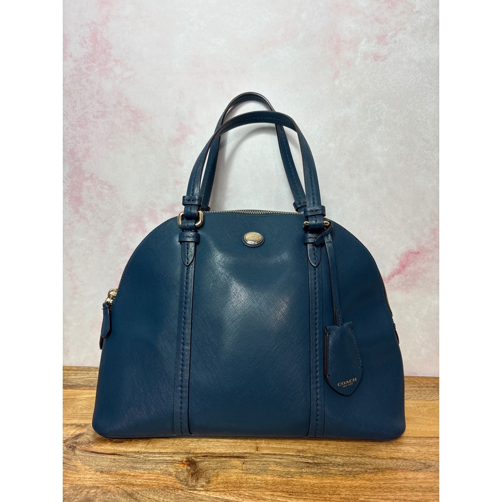 Coach Peyton Cora Domed Satchel Ocean Teal Blue Saffiano Leather - Style F25671